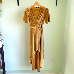 Old Hollywood High Low Velvet Gold Dress